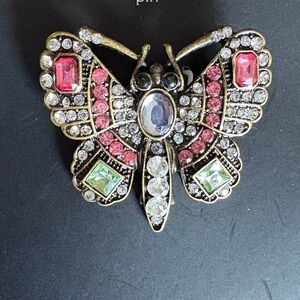 Butterfly Pin /Brooch with pink, green and white sparkly zirconia stones- new